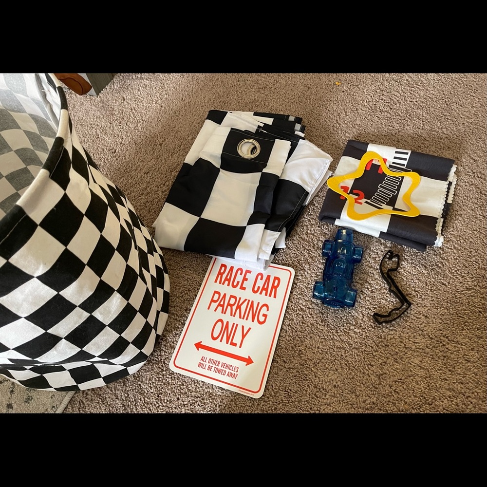 Baby or toddler room race car theme decor set